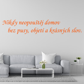 Samolepka Nikdy neopouštěj domov bez pusy, objetí a krásných slov Barva: oranžová, Velikost: 80 x 18 cm