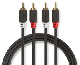 Nedis 2x RCA - 2x RCA stereo audio kabel antracitová / Kabel / pozlacené konektory / 2 m (CABP24200AT20)