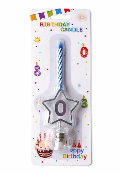 Dortisimo Svíčka modrá s LED stříbrným podstavcem ve tvaru hvězdy číslo 0