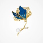 Luxusní květinová brož s modrým sametem Colette, Modrá