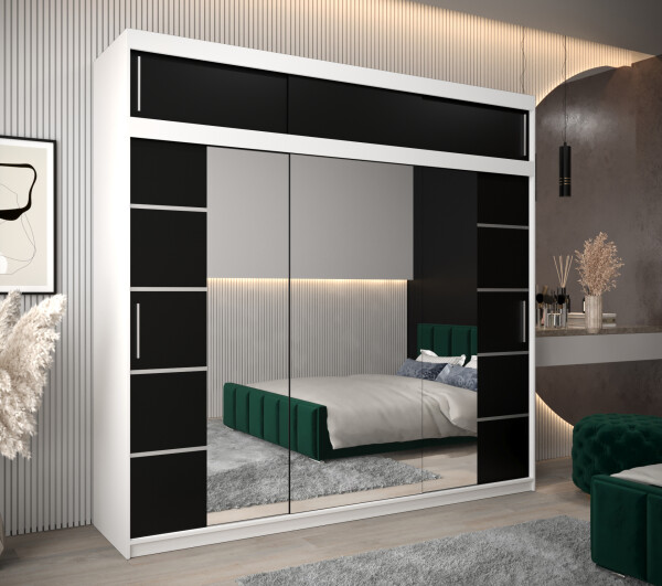 Šatní skříň Abi V4 s nástavcem Barva korpusu: Bílá, Rozměry: 250 cm, Dveře: Černá
