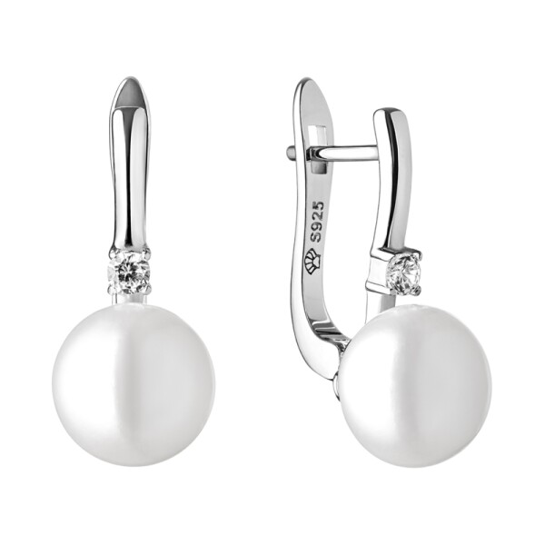 Stříbrné náušnice s bílou řiční perlou Daisy, stříbro 925/1000, Bílá