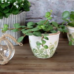 Chic Antique Obal na květiny Floral Verte Ø 15 cm, zelená barva, keramika