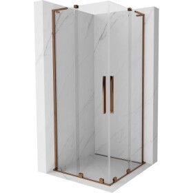 MEXEN/S - Velar L Duo sprchový kout, posuvné dveře 90 x 90, transparent, růžové zlato 871-090-090-02-03-60