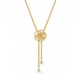 Dlouhý náhrdelník (sweater chain) Rea - perleťový květ Kamélie, Zlatá 75 cm