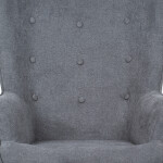 Křeslo "ušák" s podnožkou, potah šedá látka, dřevěné nohy, masiv kaučukovník