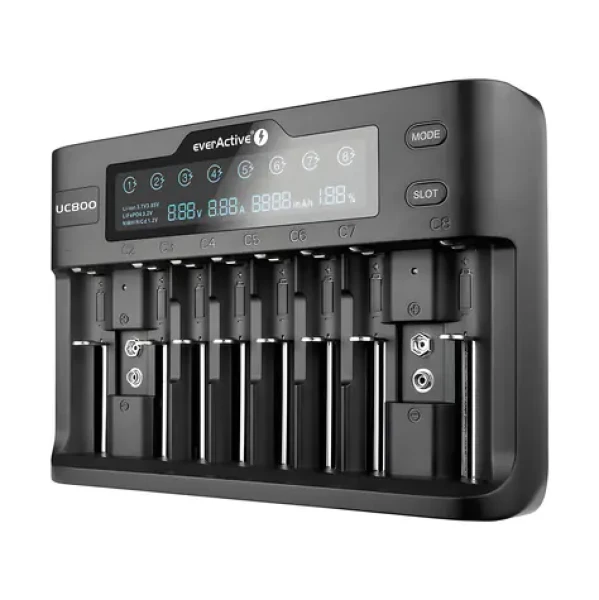 EverActive UC-800 černá / Nabíječka pro Ni-MH a Li-ion baterie / AA / AAA / 9V / LCD displej / až 10 baterií (UC800)