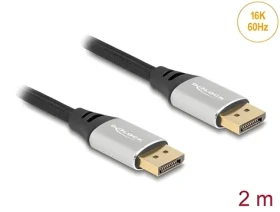 DeLock DisplayPort stříbrná / Video kabel / DisplayPort 2.1 / 16K 60Hz / 2m / opletený (80634)