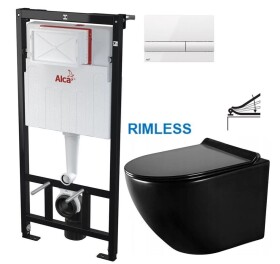 ALCA Předstěnový instalační systém s bílým tlačítkem M1710 + WC MEXEN LENA ČERNÁ Rimless + SEDÁTKO AM101/1120 M1710 ME01