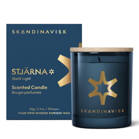 SKANDINAVISK Vonná svíčka ve skle STJÄRNA Gold (hvězda) 65 g – speciální edice, modrá barva, sklo