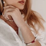 Luxusní perlový náramek Noelia - korál, tyrkys, perla, Zlatá 17 cm + 3 cm (prodloužení) Bílá
