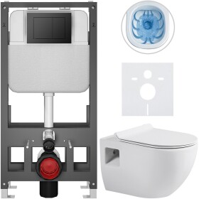 CERANO - Kompletní WC set Basic/Dure - bílá lesklá - WC tlačítko Maxio/Černá - volně stojící - předstěnová instalace - 51x35 CER-8050BD85911