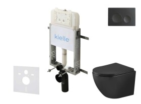 Kielle - Genesis New Set předstěnové instalace, klozetu Oudee, Vortex Rimless+, sedátka softclose a tlačítka Gemini New I, matná černá 30528SZ91