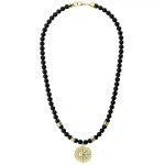 Pánský korálkový náhrdelník Diego Gold - přírodní onyx, větrná růžice, Zlatá 60 cm