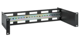 Intellinet Nosič DIN lišty 19" černá / Rack příslušenství / 2U / hloubka nastavitelná / nosnost 9 kg (716345)