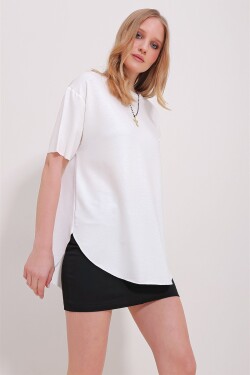 Trend Alaçatı Stili Women's White Crew Neck Oval Cut Modal T-Shirt