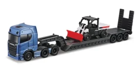 Maisto Mini pracovní stroje - Sada tahače Scania 770S s přívěsem + Bobcat T590 G