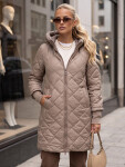 Dlouhá dámská prošívaná přechodová bunda, béžová, FashionStreet TY5866 XXL