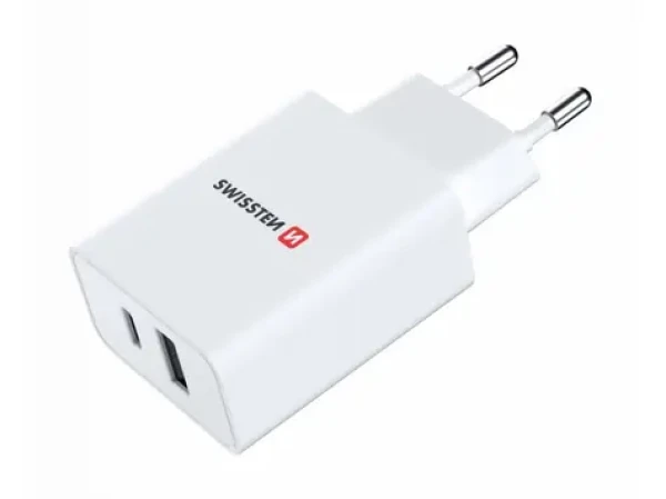 Swissten síťový adaptér power delivery 30w 1x usb-c + 1x usb bílý