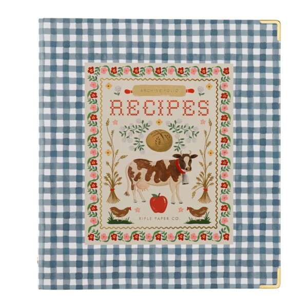 Rifle Paper Co. Kroužkový pořadač na recepty Home Sweet Home, modrá barva, papír