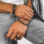 Pánský náramek Fabio Black Gold z pravé kůže a chirurgické oceli, Černá 21 cm