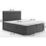 Čalouněná postel Celine 140x200, šedá, vč. matrace a topperu