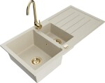 MEXEN - Andres granitový dřez s odkapávačem včetně baterie Telma, béžová 6515-69-670200-50