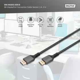 Digitus DisplayPort DP/M - DP/M černý / Kabel / DisplayPort 1.4 / 8K / 2 m / pozlacené konektory (DB-340201-020-S)
