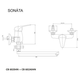 MEREO - Nástěnná baterie do byt. jádra, Sonáta, 100 mm, s plochým ramínkem 300 mm, bez příslušentví, chrom CB602A04N