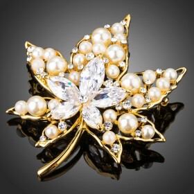 Brož s perlou a Swarovski Elements Valeria - květina, Bílá/čirá