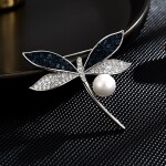 Luxusní brož s perlou a zirkony Noema - vážka, Stříbrná