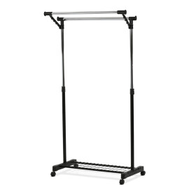 Stojan na šaty s výklopným ramenem, černá barva, kov / plast, chrom