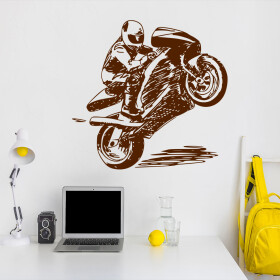 Samolepka Kreslený motorkář Barva: hnědá, Velikost: 80 x 77 cm