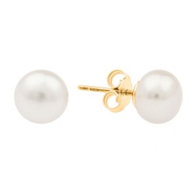 Náušnice s 8 mm bílou perlou Cinzia Gold - chirurgická ocel, Zlatá Bílá