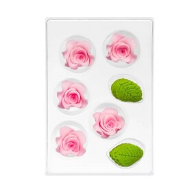 Dortisimo Cukrová dekorace Růže malá růžová s lístky (11 ks)