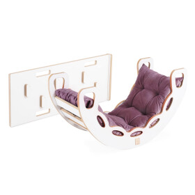 PLUSH NEST PLUSH NEST Dřevěné houpátko Mini 4v1 s lezeckou stěnou, skluzavkou a polštářem