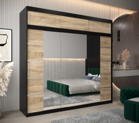 Šatní skříň Abi V4 s nástavcem Barva korpusu: Černá, Rozměry: 250 cm, Dveře: Dub sonoma