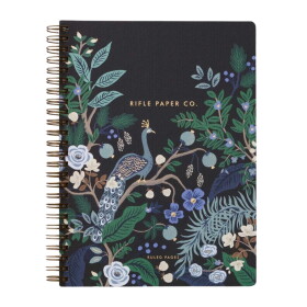 Rifle Paper Co. Kroužkový linkovaný blok Peacock, modrá barva, papír