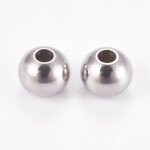 Korálek z nerezové oceli se širokým průvlekem - platinový - 6 x 4,8 mm - 1 ks