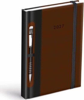 Diář 2027 D801 PU hnědý/černý - na propisku s gumkou