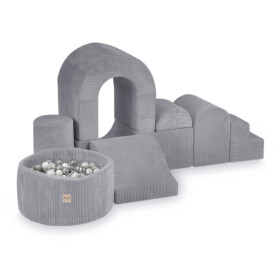 PLUSH NEST PLUSH NEST Hrací hrad s bazénem a 150 míčky, Prémiový šedý Manšestr