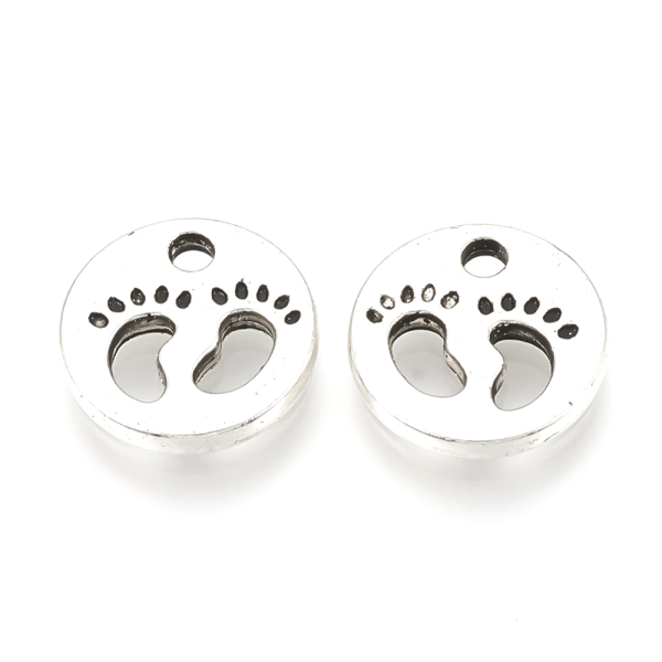 Kovový přívěsek - starostříbrný - placička s chodidly - 11 x 11 x 2 mm - 1 ks