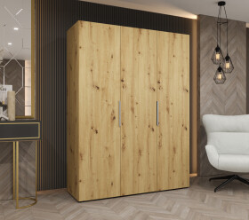 Šatní skříň Abi Marbella 1 Rozměry: 150 cm, Pásky / úchyty: Stříbrné, Barva korpusu + barva dveří: Dub artisan + Dub artisan