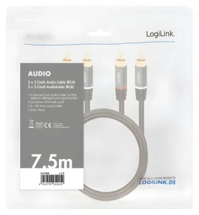 LogiLink 2x RCA - 2x RCA černá / Audio kabel / pozlacené konektory / 7,5 m (CA1208)