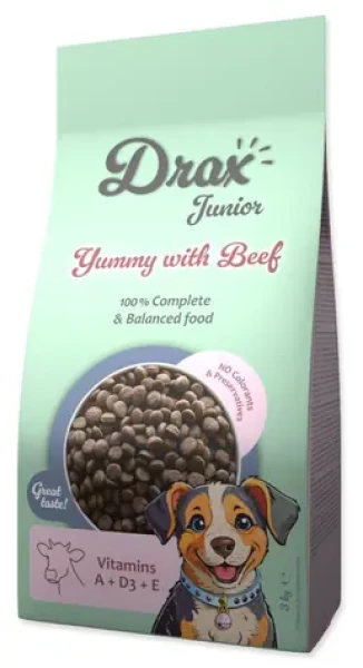 Drax Junior s hovězím 3 kg / Granule pro štěňata / 2–24 měsíců / bez umělých barviv a konzervantů (774-854599)