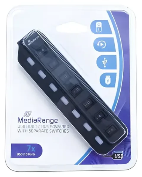 MediaRange USB hub černá / 7 portů / USB 2.0 / Plug and Play (MRCS504)