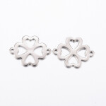 Mezidíl z nerezové oceli - platinový - čtyřlístek - 21 x 16,5 x 1 mm - 1 ks