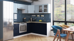 FRONTI Rohová kuchyňská linka ROTIZA CHOCO - Denim + marine blue