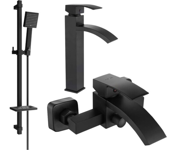 MEXEN - Libra DQ45 Set umyvadlové a vanové baterie s příslušenstvím, černá 745113DQ45-70