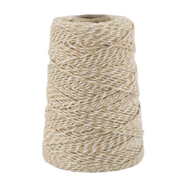Chic Antique Jutový provázek 160 m – White / Beige / Gold thread, přírodní barva, textil